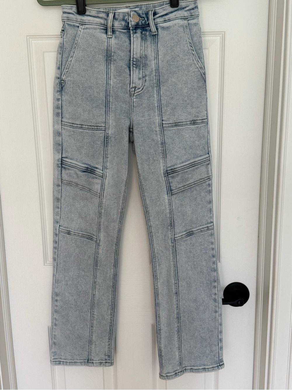 Women’s Risen Jeans Light Wash Panel Stitch Jeans - Casual Straight Leg
